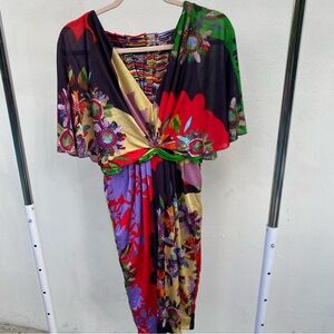 Anthropologie Ranna Gill Multicolor Floral V-neck Dress Size Small